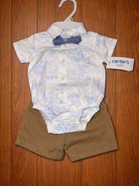 Carter’s Baby Outfit Set 3M Dressy Romper & Shorts Bow Tie NWT